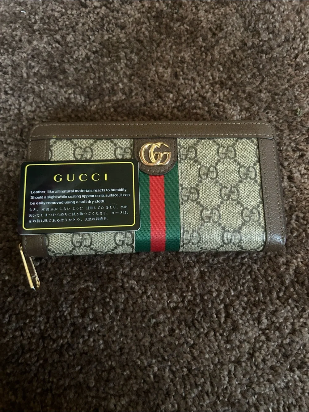Gucci GG Supreme Canvas Zip Wallet in Brown with Green and Red Web - Picture 3 of 5